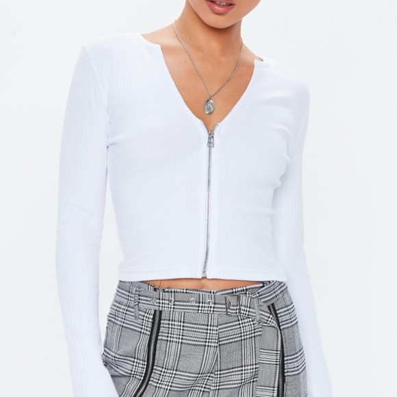 Missguided Tops - Misguided White Zip Up Crop Top